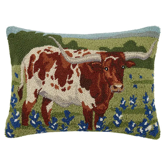 Longhorn in Bluebonnet Field Hook Pillow