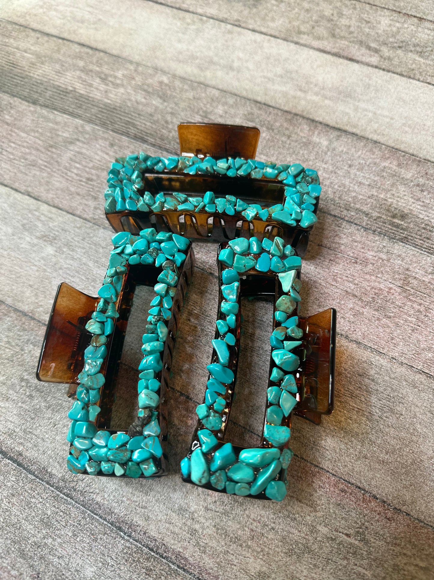 Turquoise Claw Clips - Brown Clip