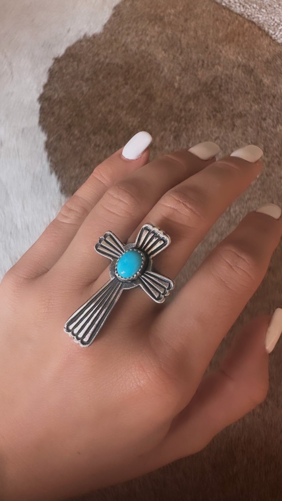 Turquoise Cross Adjustable Ring