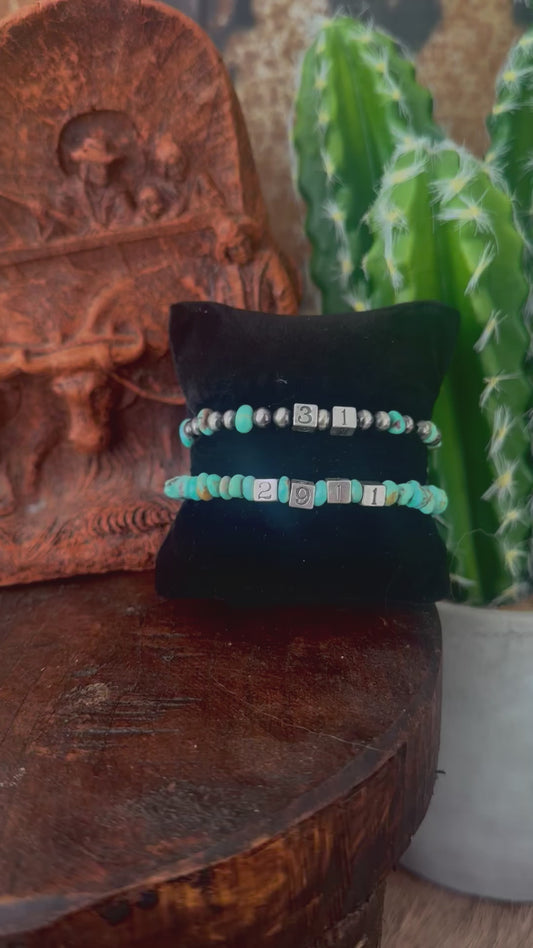 SCRIPUR356 Custom Verse Turquoise and Navajo Pearl Bracelet with Sterling Silver Numbers