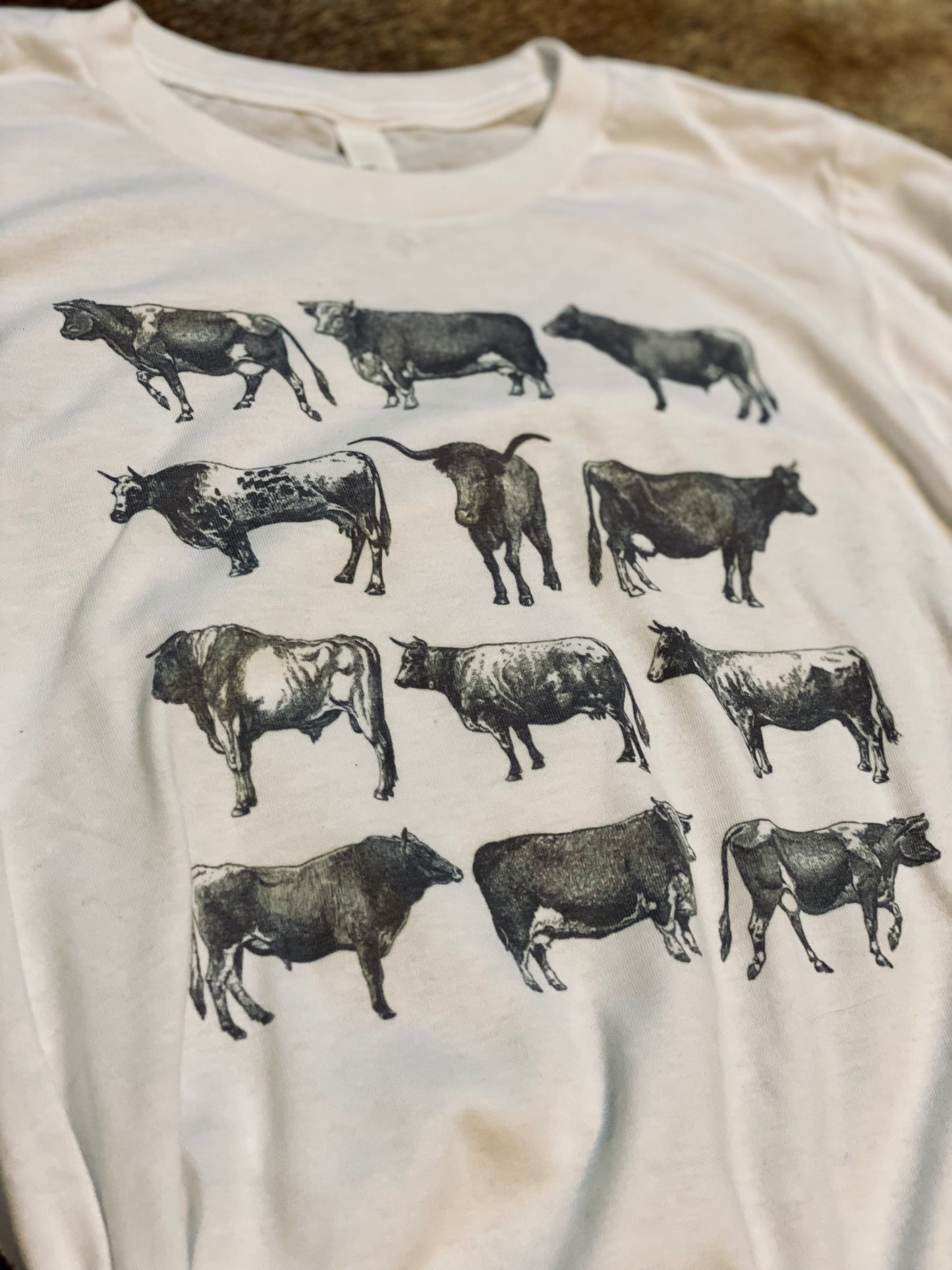 Vintage Cattle Graphic Tee in White